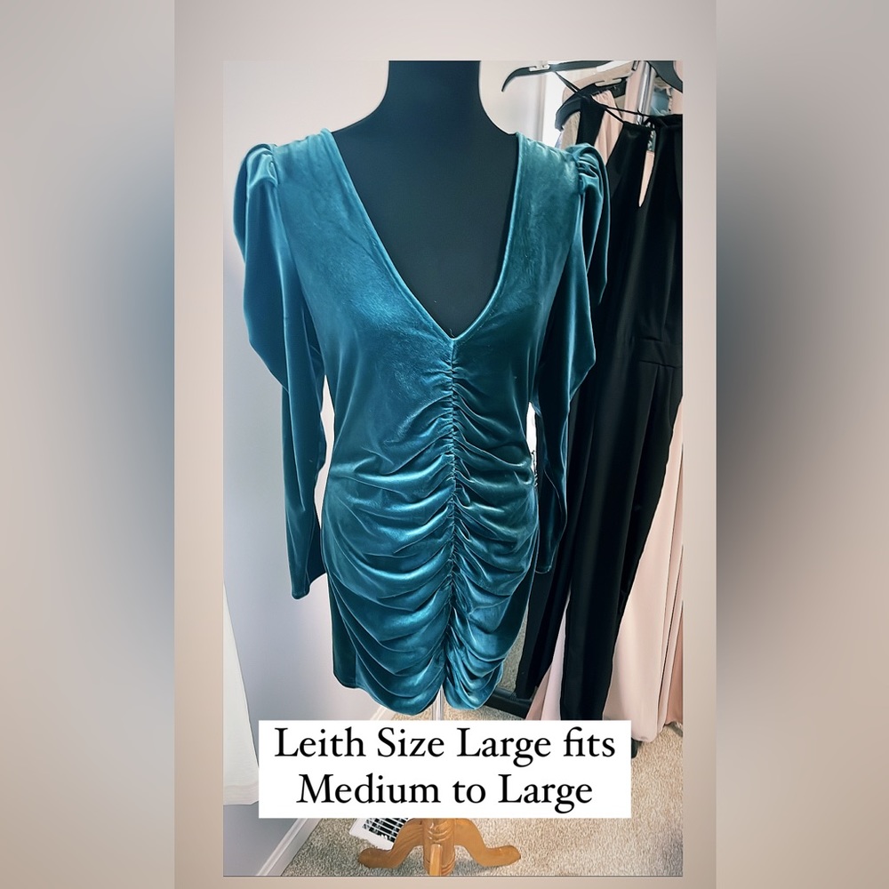 Emerald velvet dress with front and back ruching